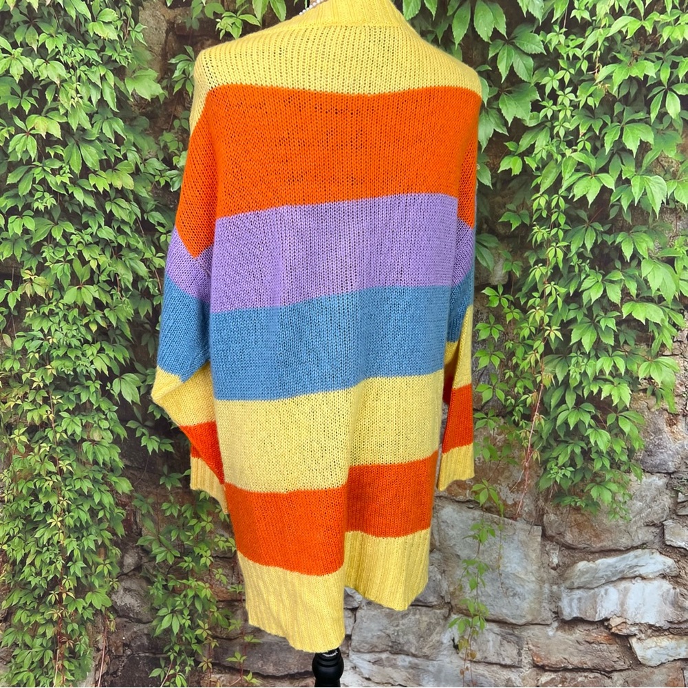 LULAROE Chunky Colorful Cozy Rainbow Striped Oversized Cardigan Sweater, M - Picture 5 of 11